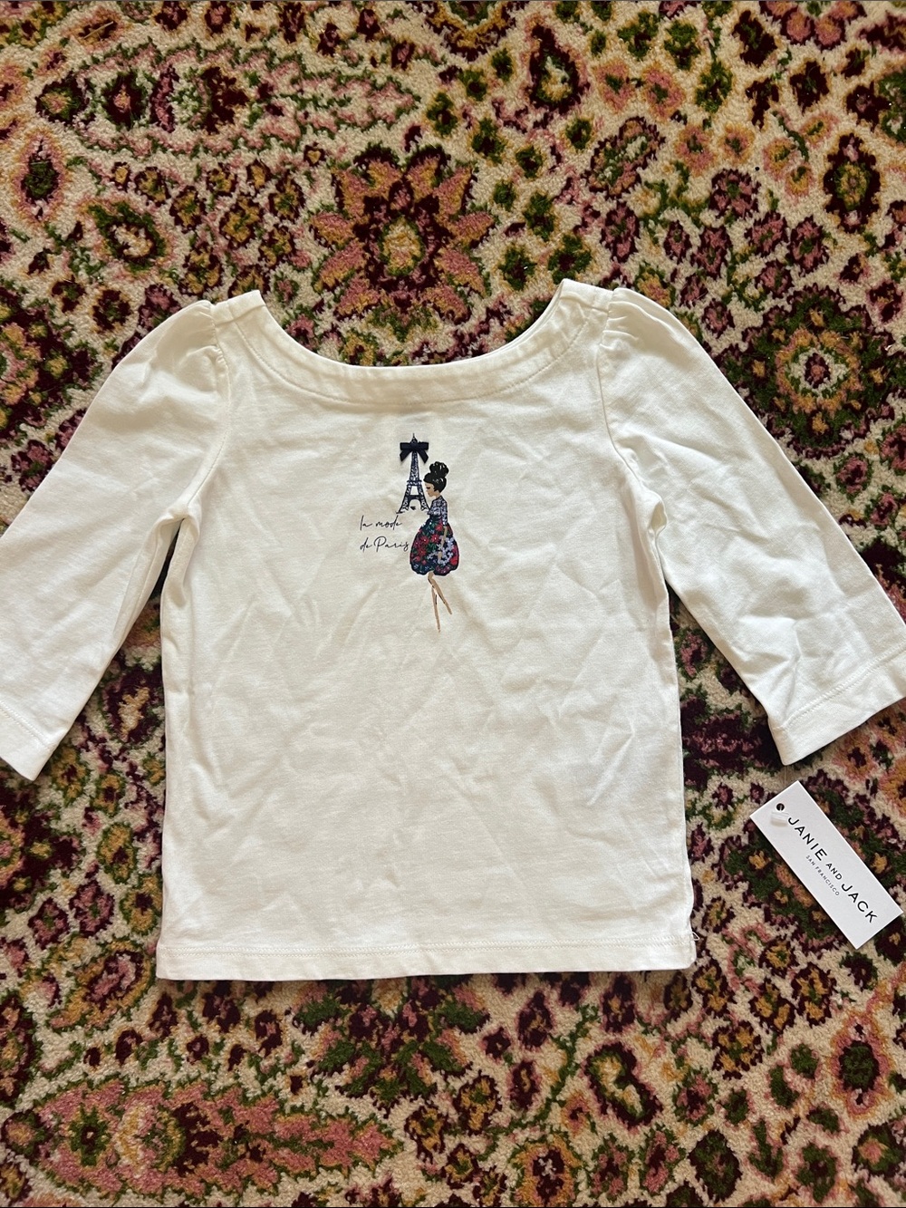 NWT Size 2T Janie and Jack cream Long-Sleeve Paris Graphic Tee